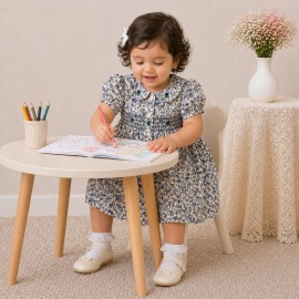 Baby Girl Blue Floral Cotton Dress with Peter Pan Collar & Smocked Bodice