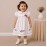 Baby Girl White Cotton Dress with Floral Embroidery & Blue Piping Collar