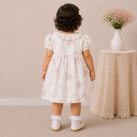 Elegant Floral Print Baby Girl Dress with Smocked Yoke & Ruffle Collar