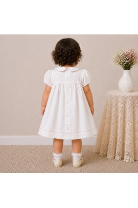 Baby Girl White Cotton Dress with Floral Embroidery & Peter Pan Collar