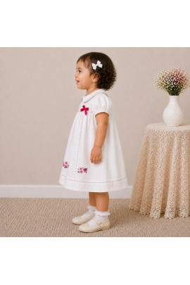 Baby Girl White Cotton Dress with Floral Embroidery & Peter Pan Collar