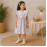 Girls Pastel Checked Cotton Dress with Ruffle Sleeves & Doll Embroidery (Blue-Pink)