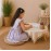 Girls Pastel Checked Cotton Dress with Ruffle Sleeves & Doll Embroidery (Blue-Pink)