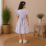 Girls Pastel Checked Cotton Dress with Ruffle Sleeves & Doll Embroidery (Blue-Pink)