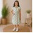 Girls Green Floral Checked Cotton Dress with Puff Sleeves & Button Front
