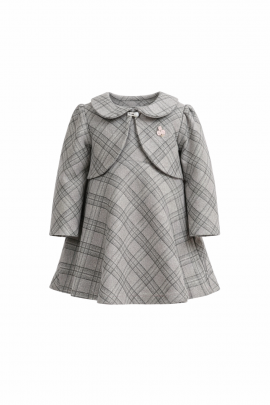 Calyx Clothing Baby Girls Grey Checked Dress with Collar & Full Sleeves | Elegant Winter Frock