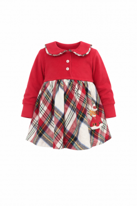 Calyx Clothing Baby Girls Red Checked Winter Dress with Peter Pan Collar & Embroidery | Full Sleeve Frock