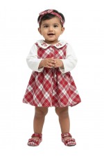 Calyx Clothing Baby Girls White Checked Winter Dress with Peter Pan Collar & Embroidery | Full Sleeve Frock