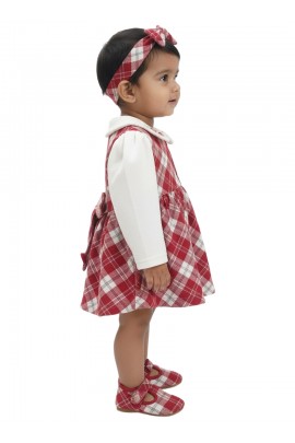 Calyx Clothing Baby Girls White Checked Winter Dress with Peter Pan Collar & Embroidery | Full Sleeve Frock