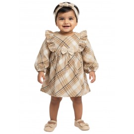 Calyx Clothing Baby Girls Beige Checked Winter Dre..