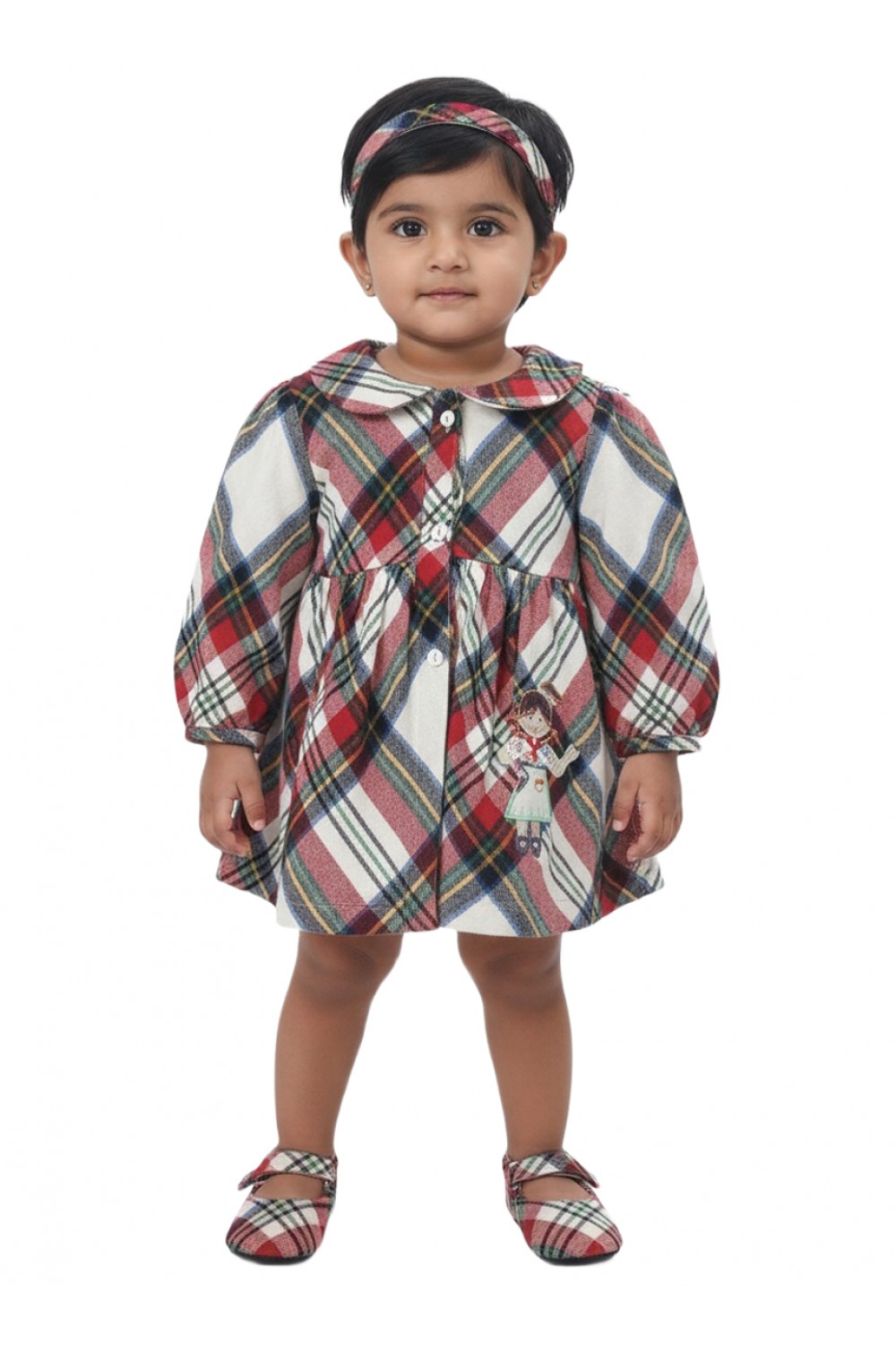 Calyx Clothing Baby Girls Multi Colored Checked Winter Dress with Ruffle Sleeves & Bow Detail | Premium Frock
