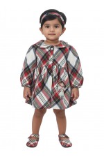 Calyx Clothing Baby Girls Multi Colored Checked Winter Dress with Ruffle Sleeves & Bow Detail | Premium Frock