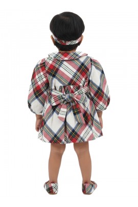 Calyx Clothing Baby Girls Multi Colored Checked Winter Dress with Ruffle Sleeves & Bow Detail | Premium Frock