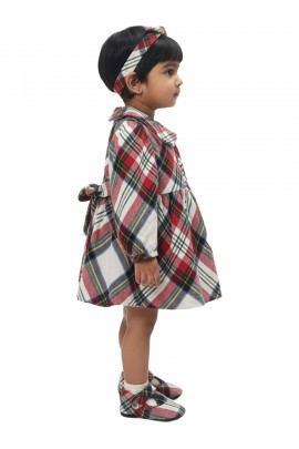 Calyx Clothing Baby Girls Multi Colored Checked Winter Dress with Ruffle Sleeves & Bow Detail | Premium Frock