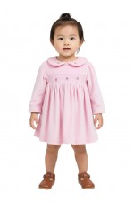 Calyx Clothing Baby Girls Soft Pink Smocked Dress with Peter Pan Collar | Full Sleeves Velvet Dress