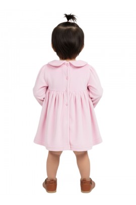 Calyx Clothing Baby Girls Soft Pink Smocked Dress with Peter Pan Collar | Full Sleeves Velvet Dress