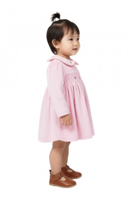 Calyx Clothing Baby Girls Soft Pink Smocked Dress with Peter Pan Collar | Full Sleeves Velvet Dress