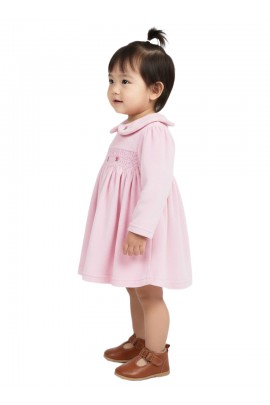 Calyx Clothing Baby Girls Soft Pink Smocked Dress with Peter Pan Collar | Full Sleeves Velvet Dress