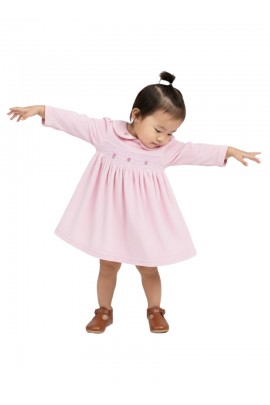 Calyx Clothing Baby Girls Soft Pink Smocked Dress with Peter Pan Collar | Full Sleeves Velvet Dress