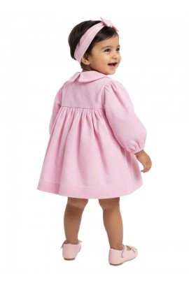 Calyx Clothing Baby Girls Soft Baby Pink Smocked Dress with Peter Pan Collar | Full Sleeves Cotton Dress