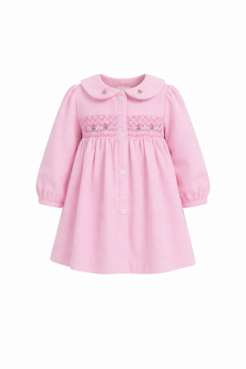 Calyx Clothing Baby Girls Soft Baby Pink Smocked Dress with Peter Pan Collar | Full Sleeves Cotton Dress