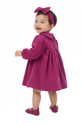 Calyx Clothing Baby Girls Soft Pink Smocked Dress with Peter Pan Collar | Full Sleeves Cotton Dress