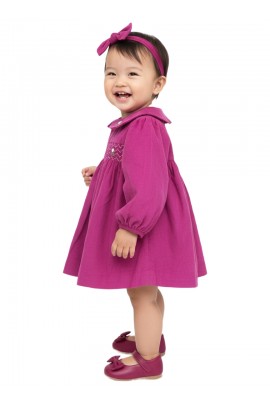 Calyx Clothing Baby Girls Soft Pink Smocked Dress with Peter Pan Collar | Full Sleeves Cotton Dress