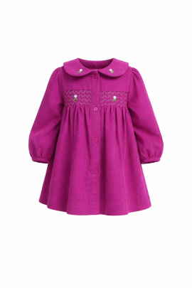 Calyx Clothing Baby Girls Soft Pink Smocked Dress with Peter Pan Collar | Full Sleeves Cotton Dress