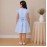 Girls Blue Striped Cotton Dress with Smocked Waist, Puff Sleeves & Collar Neck