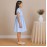 Girls Blue Striped Cotton Dress with Smocked Waist, Puff Sleeves & Collar Neck