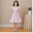 Girls Multicolor Striped Cotton Dress with Smocked Waist, Puff Sleeves & Collar Neck