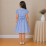 Girls Blue Striped Cotton Dress with Smocked Waist, Puff Sleeves & Peter Pan Collar