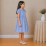 Girls Blue Striped Cotton Dress with Smocked Waist, Puff Sleeves & Peter Pan Collar