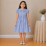 Girls Blue Striped Cotton Dress with Smocked Waist, Puff Sleeves & Peter Pan Collar
