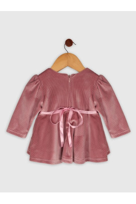 Calyx Clothing Girls Striped Embroidered Round Neck Knee Length A-Line Dress