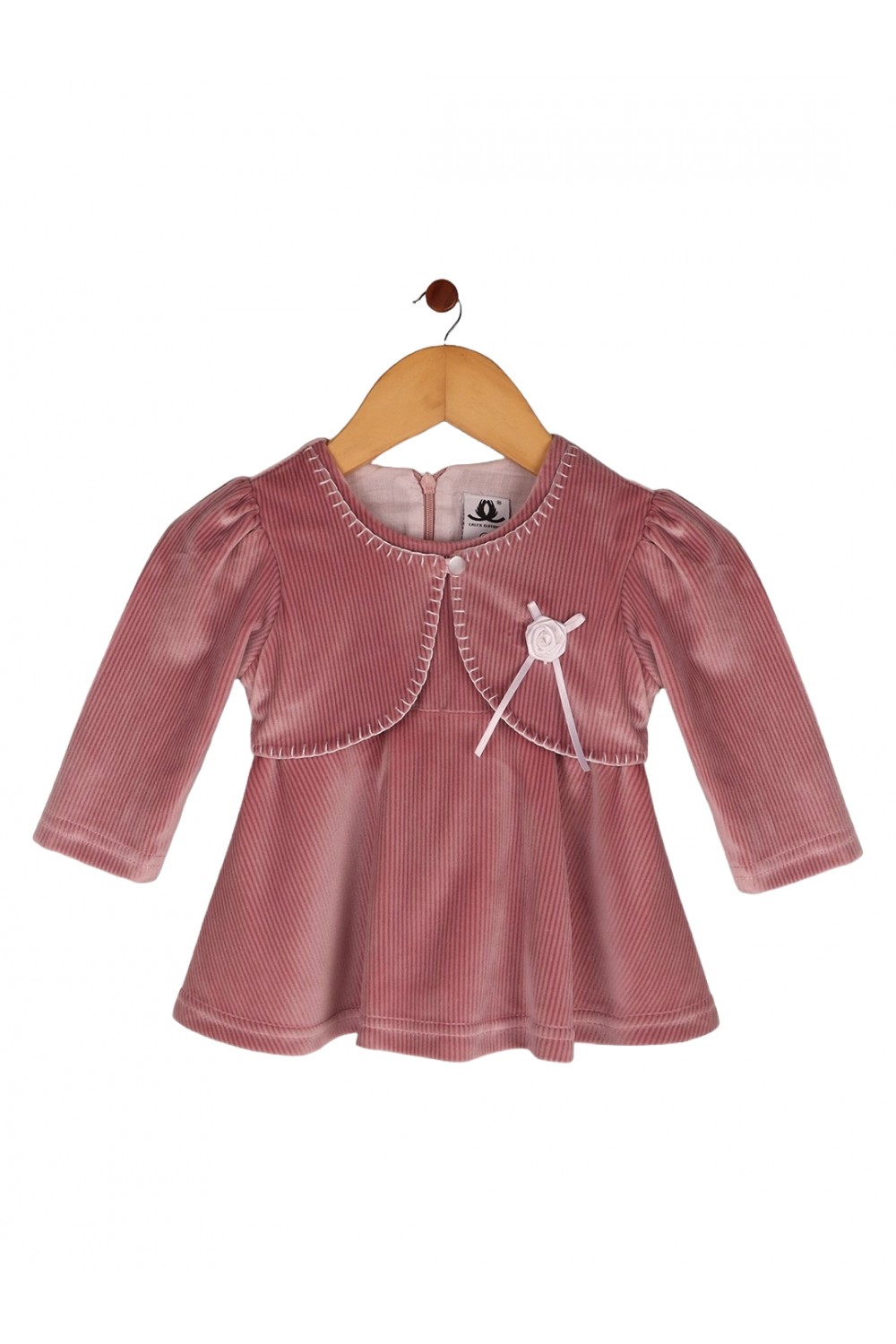 Calyx Clothing Girls Striped Embroidered Round Neck Knee Length A-Line Dress