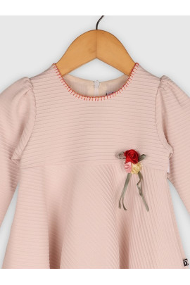 Calyx Clothing Girls Striped Floral Embellished Round Neck A-Line Dress