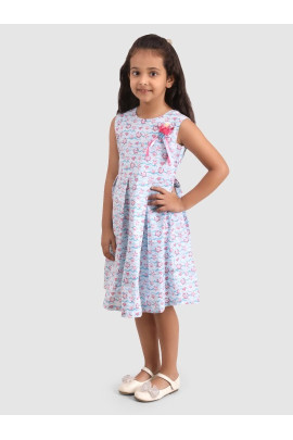 Calyx Clothing Girls Conversational Printed Cotton Fit & Flare Dress