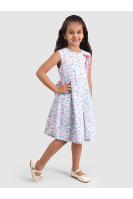 Calyx Clothing Girls Conversational Printed Cotton Fit & Flare Dress