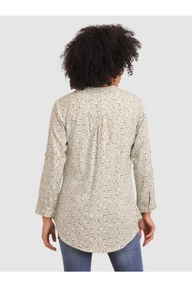 CALYX CLOTHING Floral Shirt Style Top Lime Green