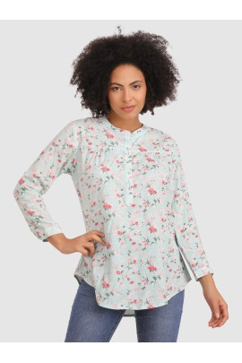 Calyx Clothing Polka Dots Printed Mandarin Collar Shirt Style Top