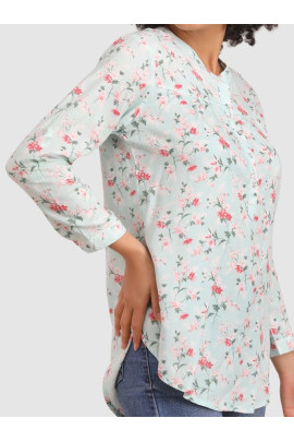 Calyx Clothing Polka Dots Printed Mandarin Collar Shirt Style Top