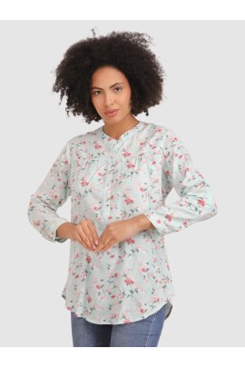 Calyx Clothing Polka Dots Printed Mandarin Collar Shirt Style Top