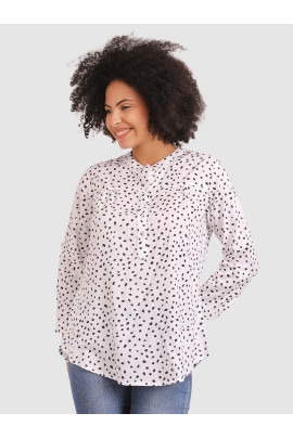 Calyx Clothing Polka Dots Printed Mandarin Collar Shirt Style Top