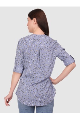 Calyx Clothing Floral Printed Mandarin Collar Roll-Up Sleeves Top