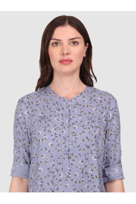 Calyx Clothing Floral Printed Mandarin Collar Roll-Up Sleeves Top
