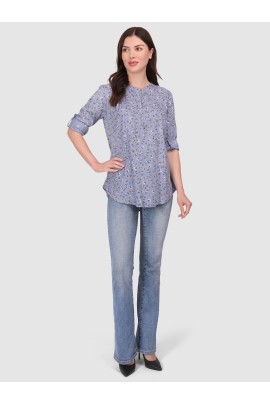 Calyx Clothing Floral Printed Mandarin Collar Roll-Up Sleeves Top