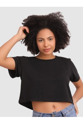 CALYX CLOTHING Round Neck Cotton Boxy Top Black