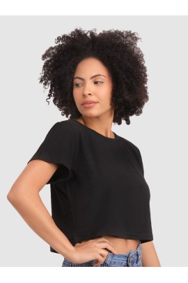 CALYX CLOTHING Round Neck Cotton Boxy Top Black