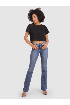CALYX CLOTHING Round Neck Cotton Boxy Top Black